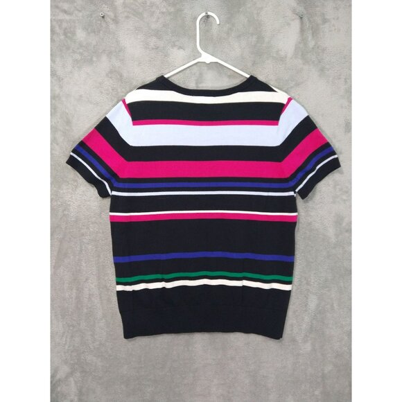 Lands End Sweater Womens Large Striped Supima Cotton Short Sleeve Jewel Neck - Picture 2 of 8